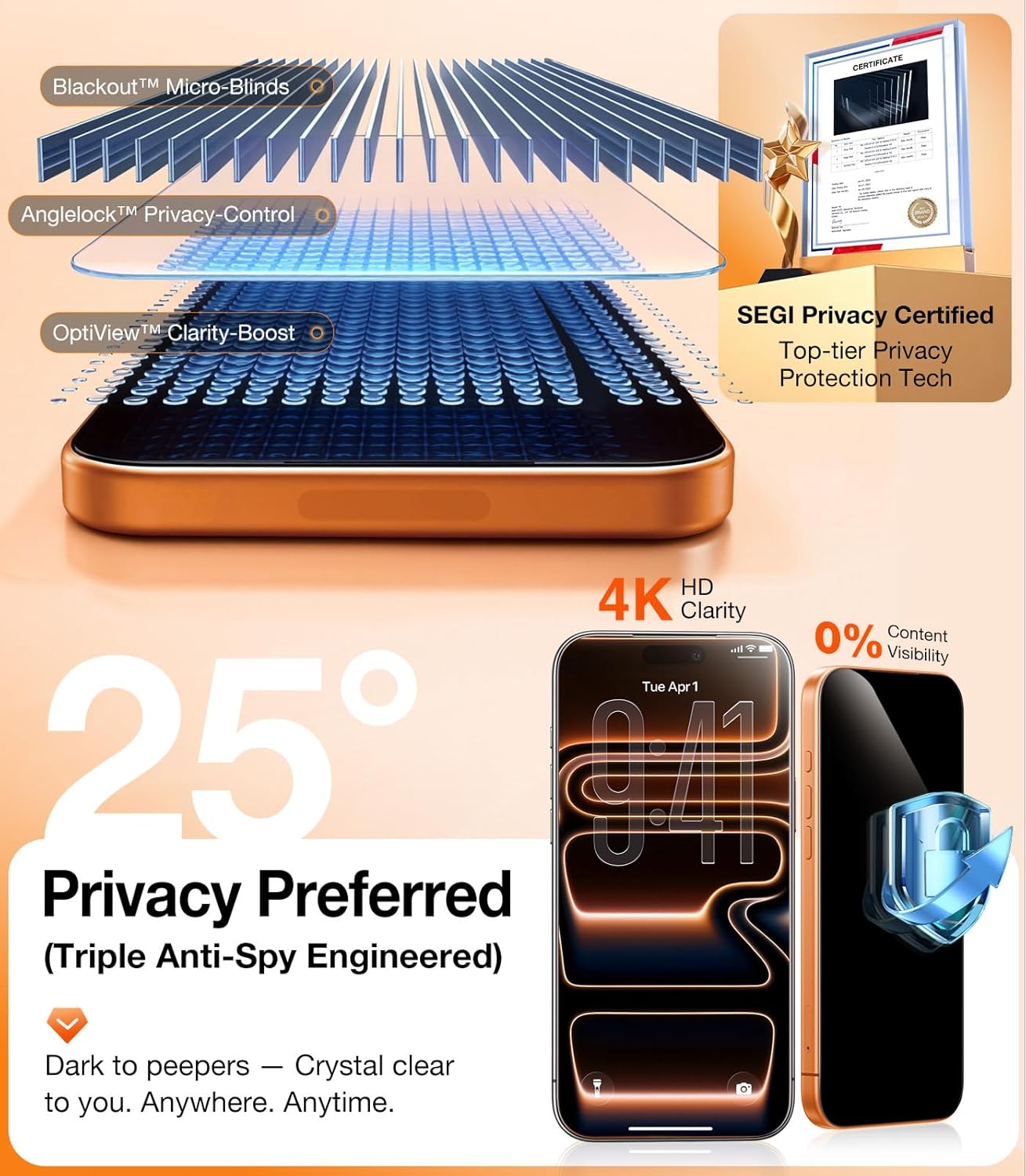Thumbnail 4 de TORRAS Privacy Screen Protector for iPhone 17 Pro Max – 9H+ Shatterproof Glass (2 Pack)