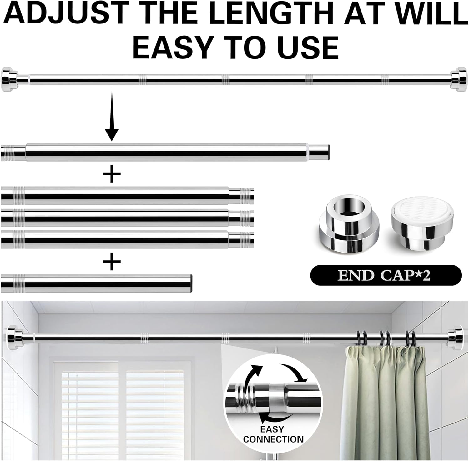 Thumbnail 2 de Stainless Steel Extendable Shower Curtain Rod 130–193 cm