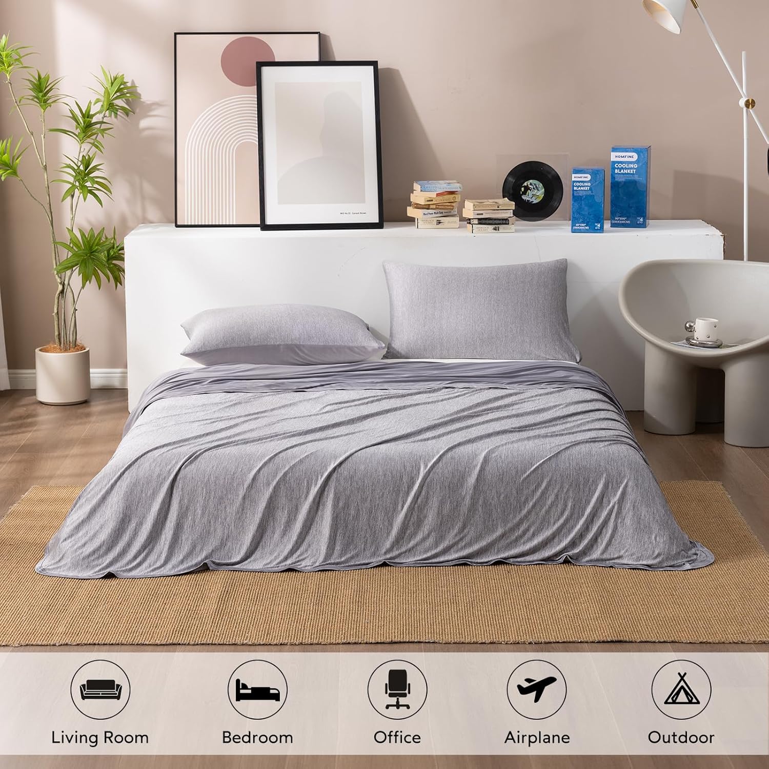 Thumbnail 4 de HOMFINE Cooling Blanket for Hot Sleepers – Double-Sided Lightweight Comfort (Grey, 108 x 90 inches)