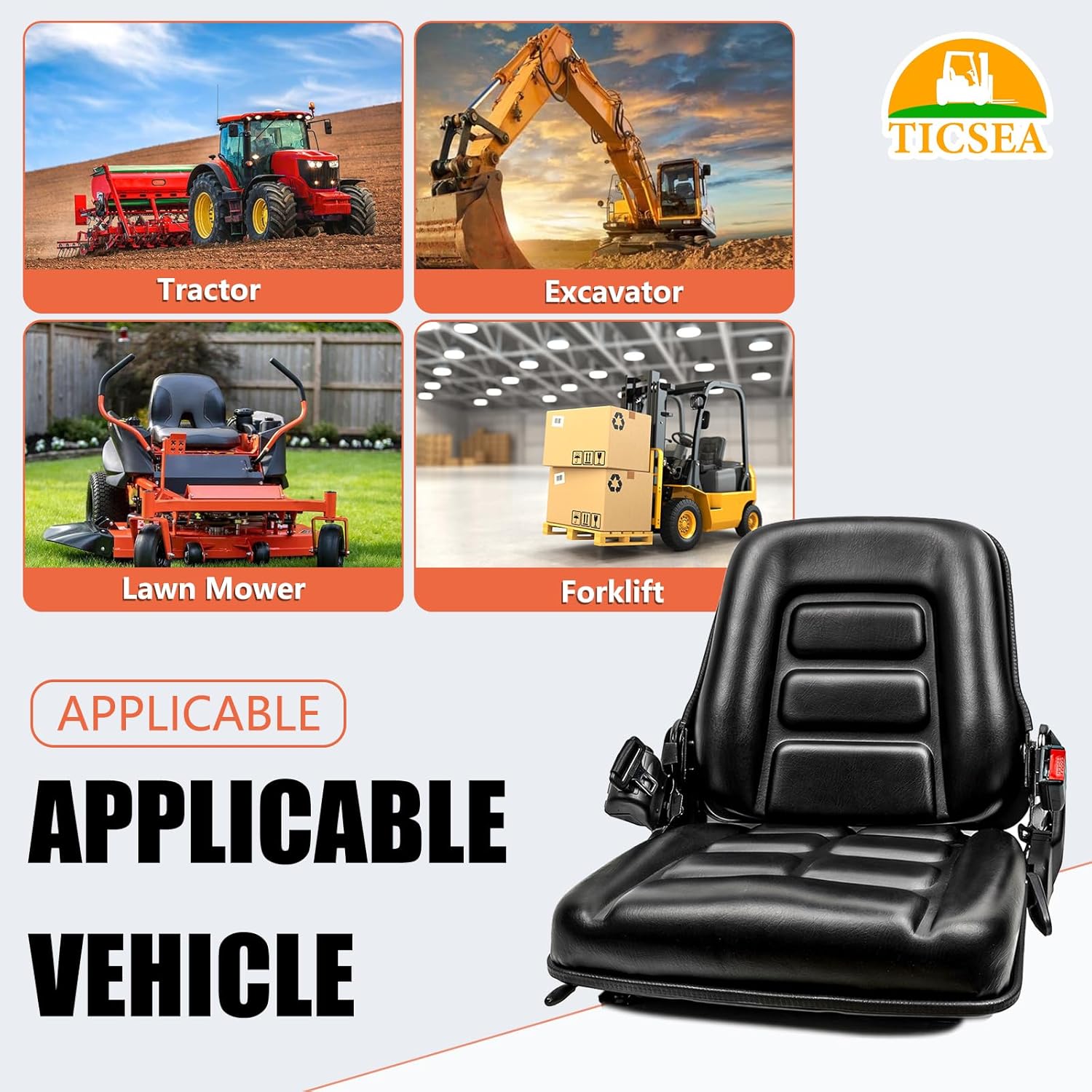 Thumbnail 6 de TICSEA Universal Forklift Seat — Adjustable Operator Seat with Safety Belt and Position Switch