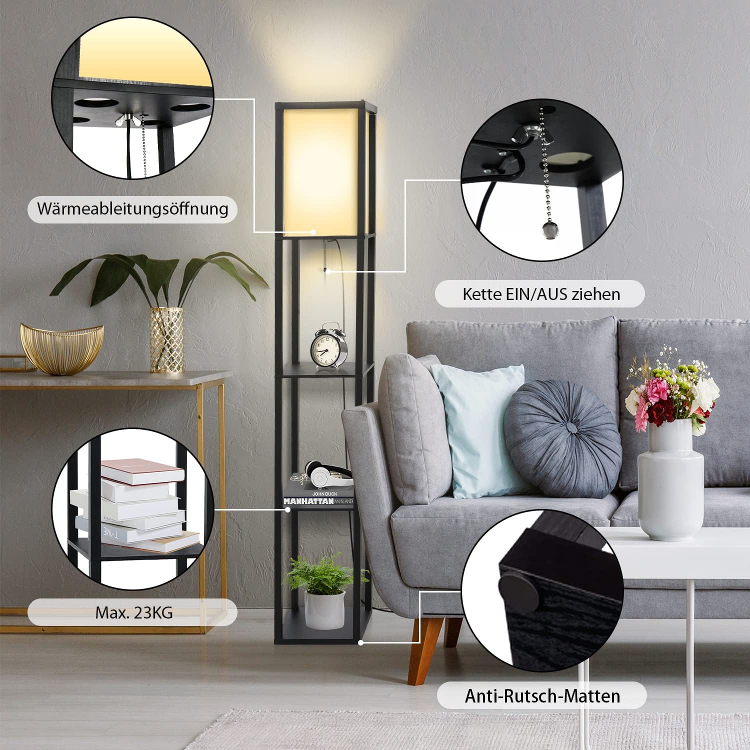 Thumbnail 4 de Fullwatt Stehlampe mit Holzregal 160 cm