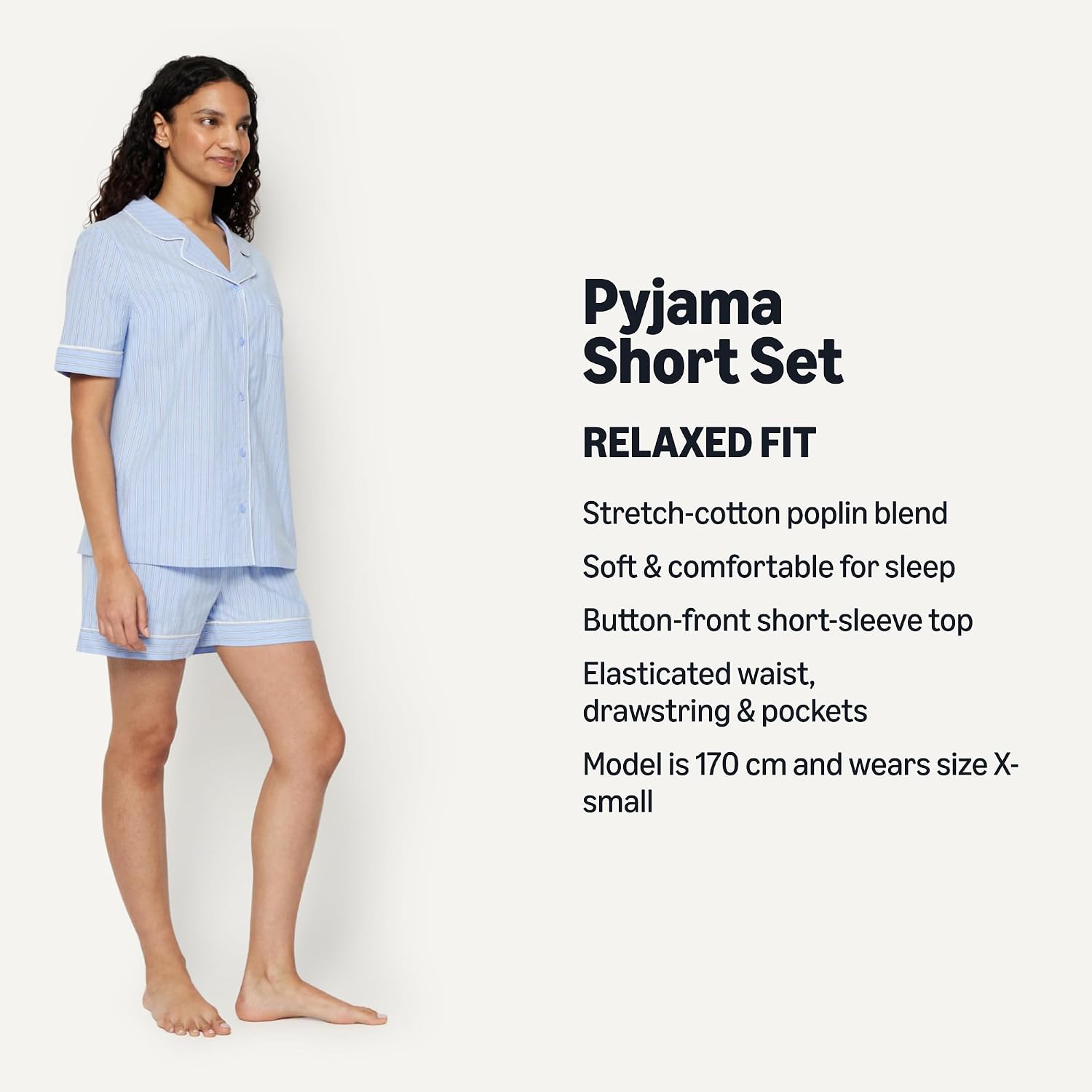 Detalle de Amazon Essentials Women's Cotton Stretch Poplin Pajama Set, Short Sleeve Button-Down with Shorts