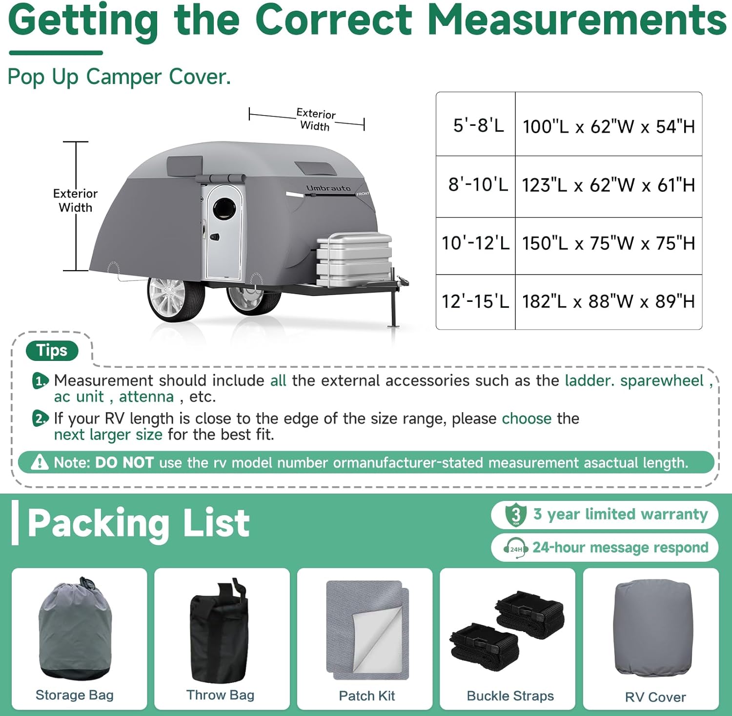 Thumbnail 1 de Teardrop Trailer Cover for 12'-15' RVs (150" L x 75" W x 75" H) — 7-Ply Top, Waterproof, Windproof with Vents