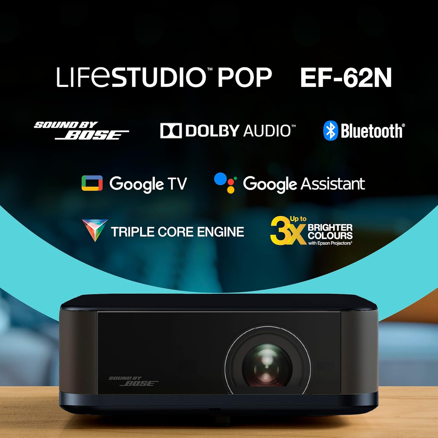 Detalle de Epson Lifestudio Pop Plus EF-62N Metallic Navy portable smart projector with Sound by Bose