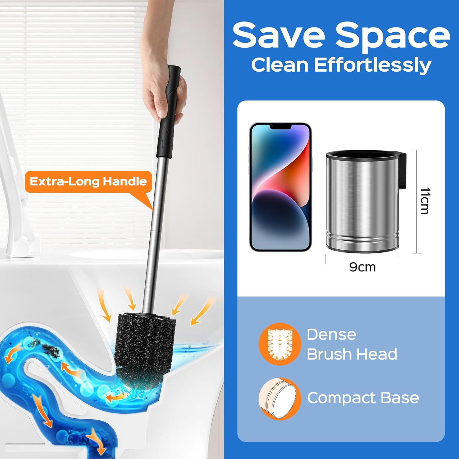 Detalle de HAMITOR Toilet Bowl Brush Set: Compact, Rustproof Space-Saving Design with Hidden Holder