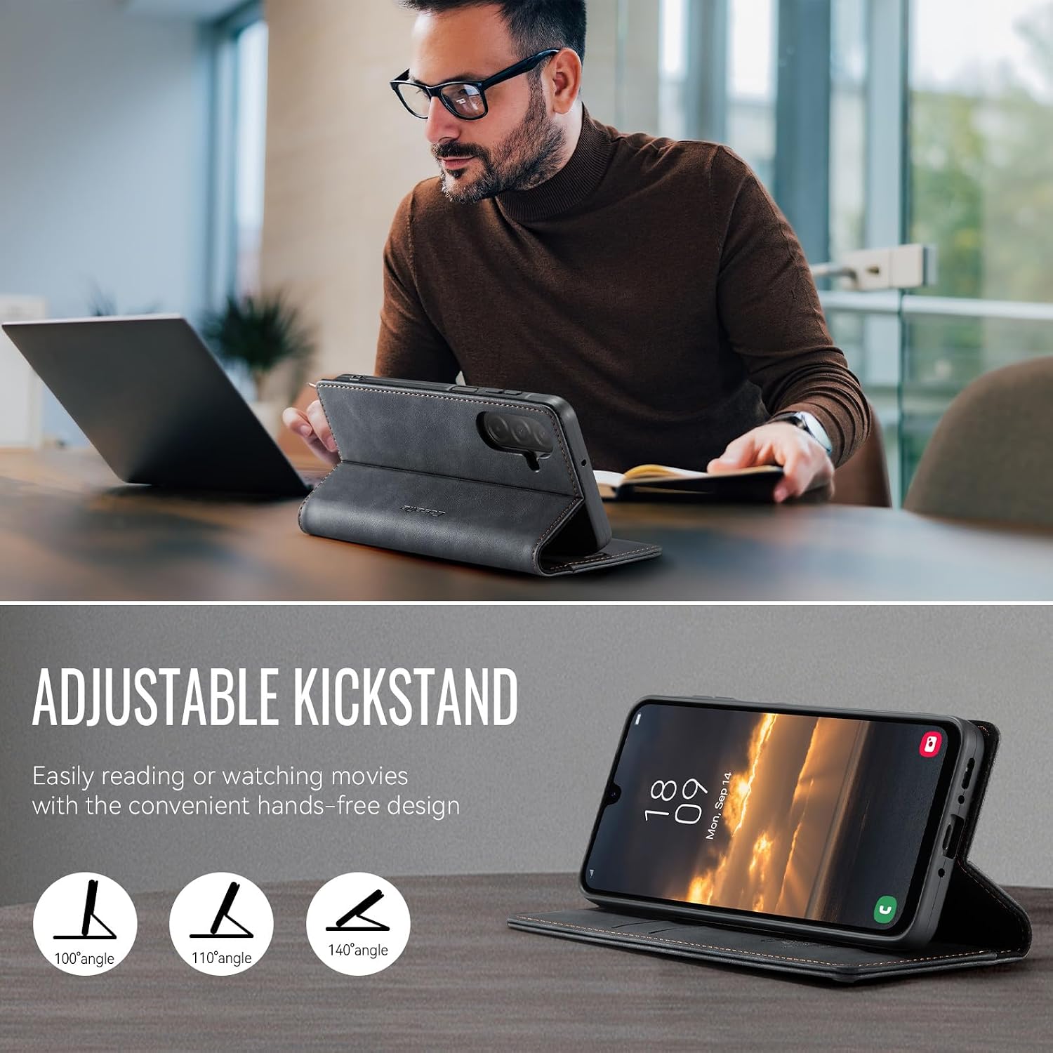 Detalle de Lonjanfon Lederflip-Hülle für Samsung Galaxy A26 5G – RFID Wallet Case Schwarz