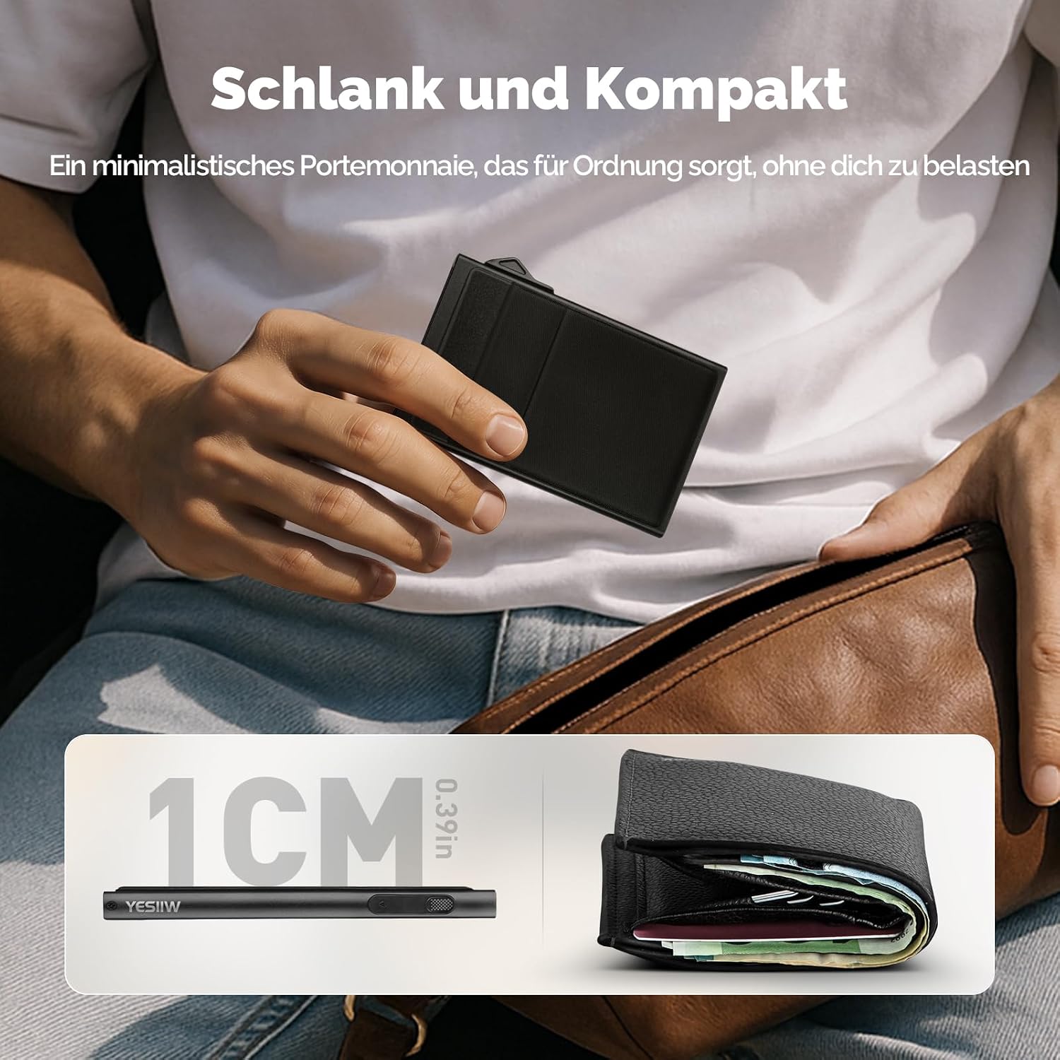 Detalle 2 de YESIIW Kartenetui Slim Wallet mit Münzfach und RFID/NFC-Schutz – kompakt, sicher, praktisch