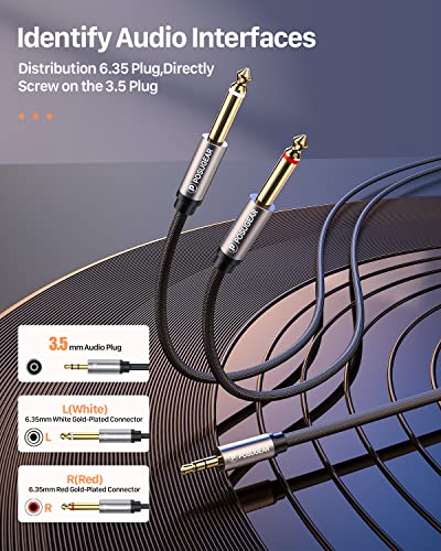 Thumbnail 4 de POSUGEAR Câble Audio 3,5 mm vers Double 6,35 mm 2 m – Nylon tressé, sortie 3,5 mm et double 6,35 mm pour enceintes, mixage et home cinéma