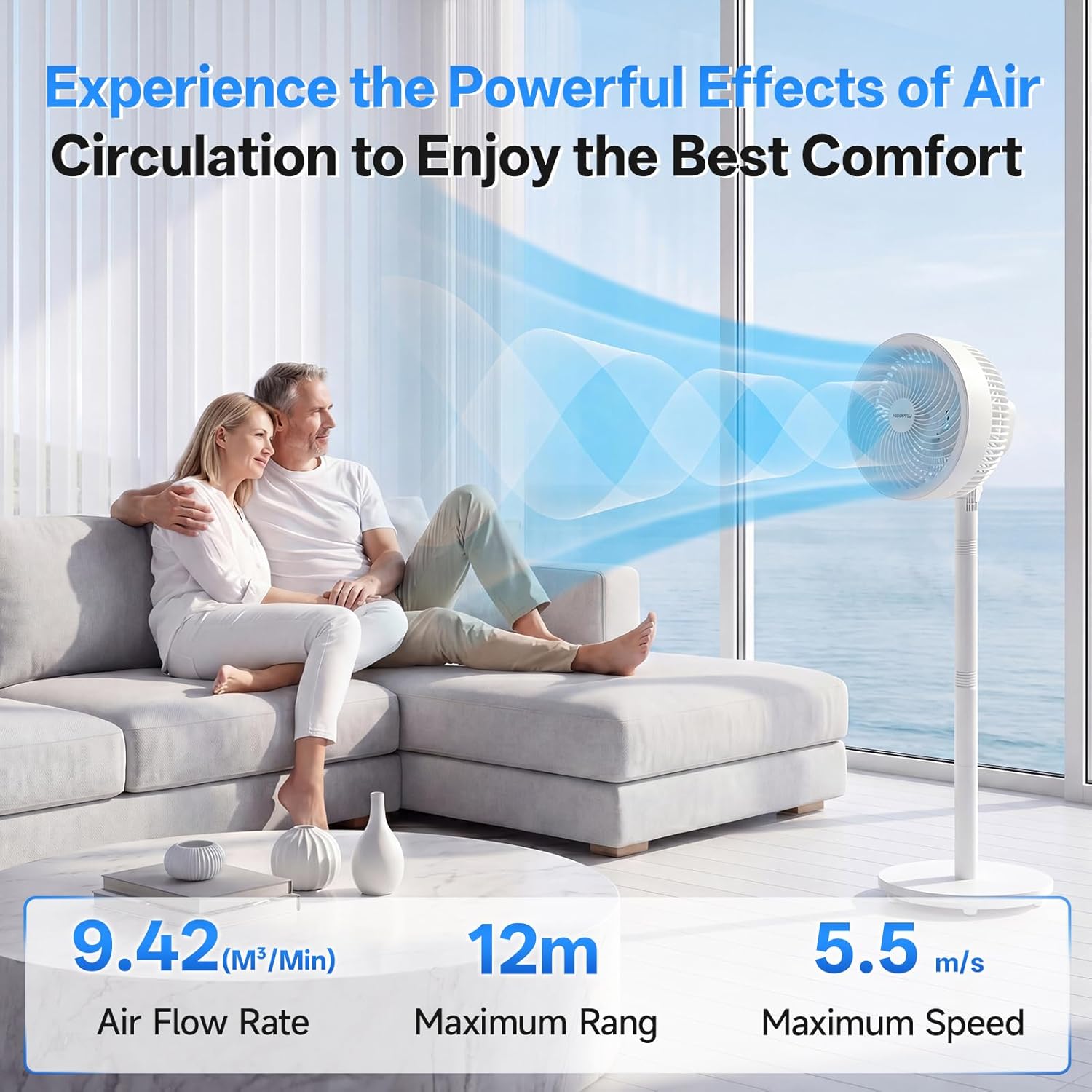 Thumbnail 1 de WOWDSGN 2-in-1 Pedestal Circulator Fan – Ultra-Quiet, 4-Height Floor Fan with 73° Oscillation