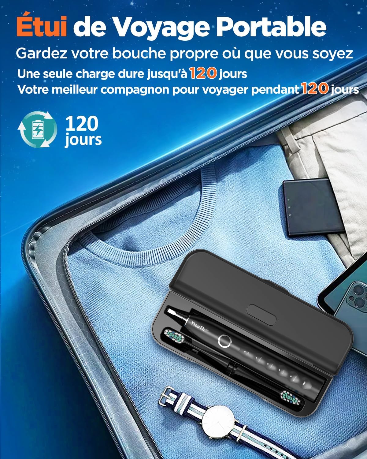 Thumbnail 5 de Brosse à dents électrique sonique adulte 8 têtes, 5 modes 🪥