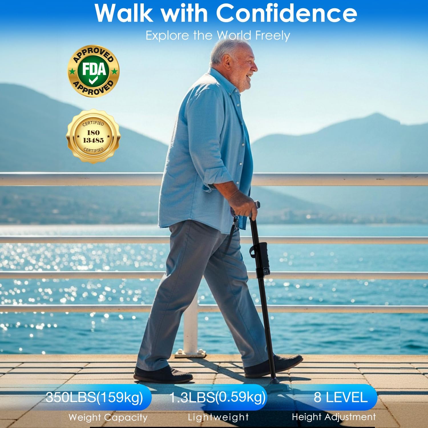 Detalle de WHLICKS WE01 Adjustable Folding Walking Cane with Dual Handles