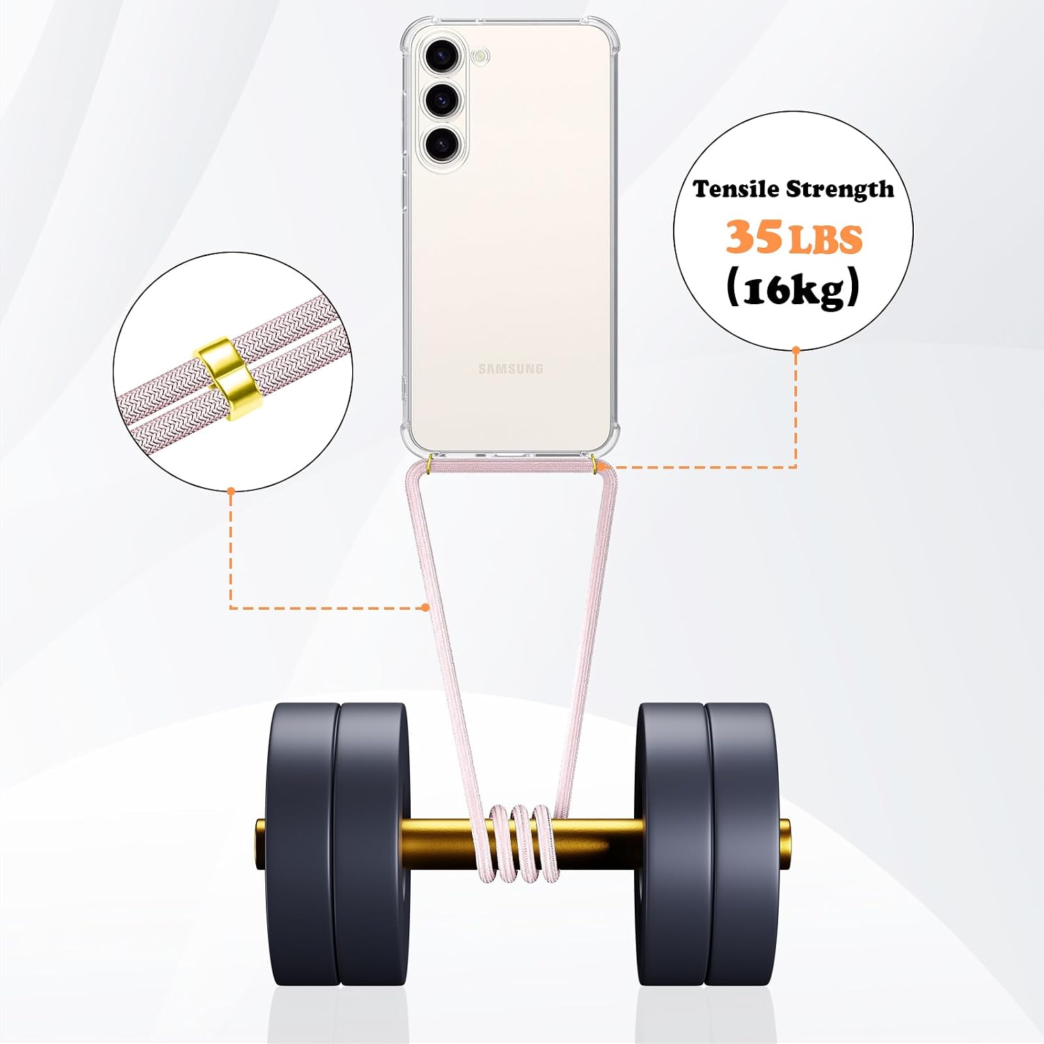 Detalle de CAROKI Crossbody Case for Samsung Galaxy S23 Plus clear TPU 1 strap