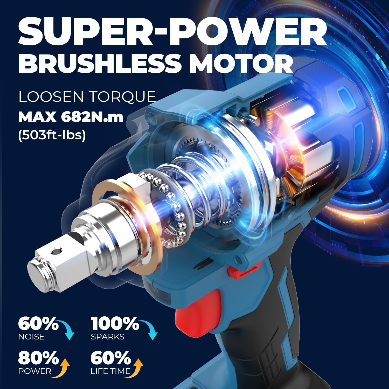 Thumbnail 1 de Dong Cheng 20V Brushless Impact Wrench (Max 488Nm / 360 ft-lbs) with 3-Speed Control – 1/2 inch Kit