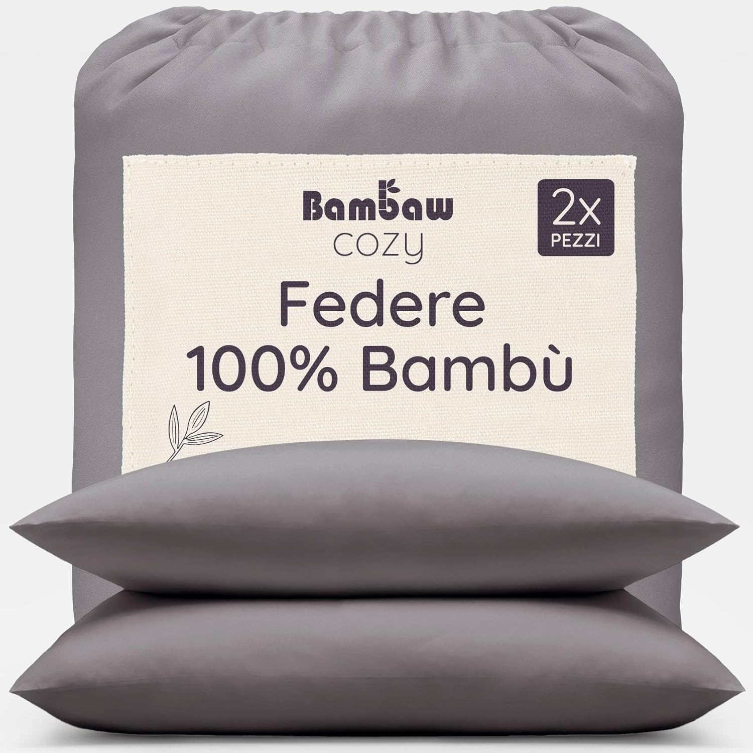 Bambaw Federe in bambù 50x70 cm (confezione da 2) anallergiche e antiacaro, grigio scuro