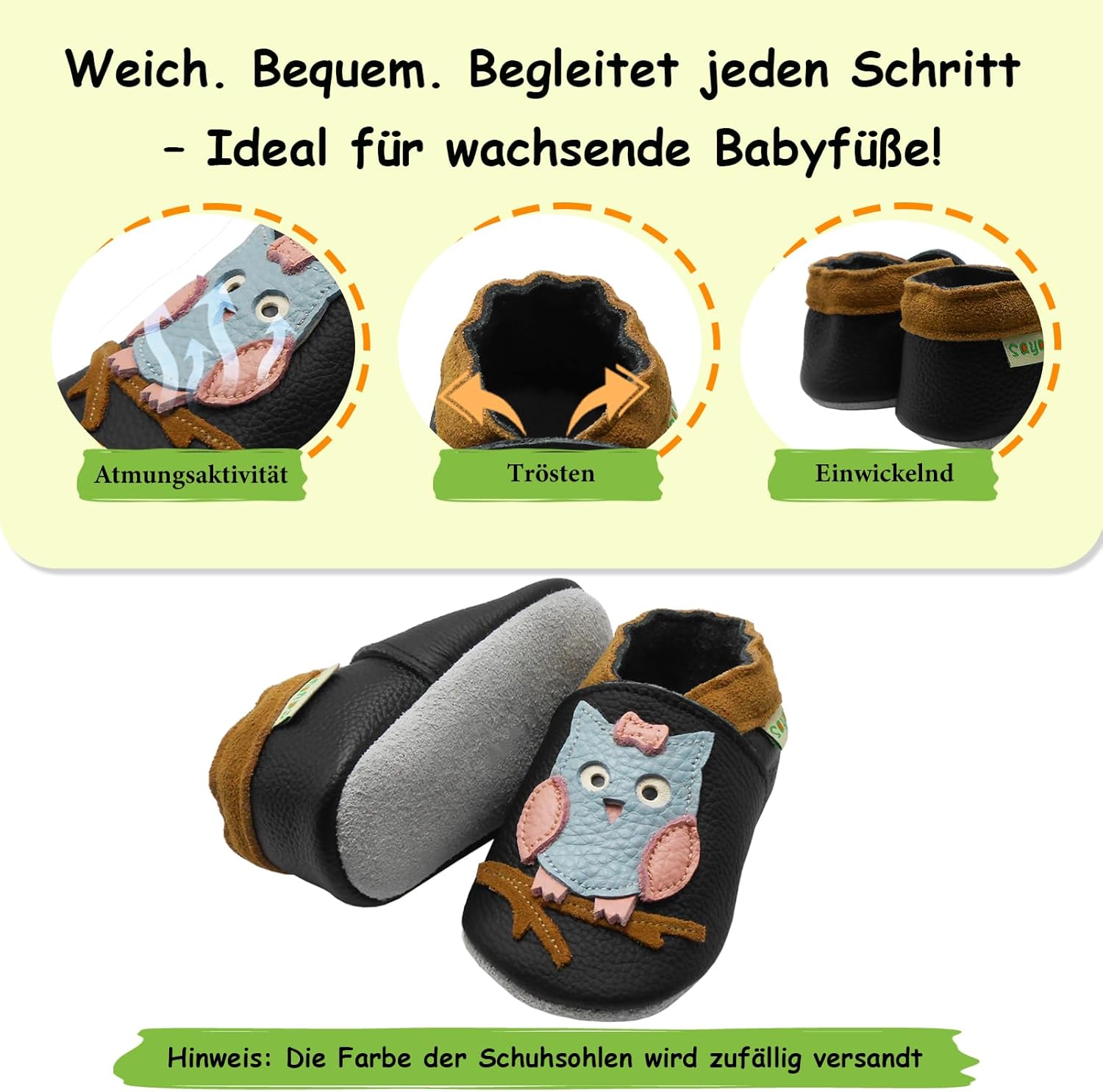 Thumbnail 3 de SAYOYO Weiche Leder Krabbelschuhe – Baby Krabbel- und Laufschuh aus Leder, rutschfest und handgenäht