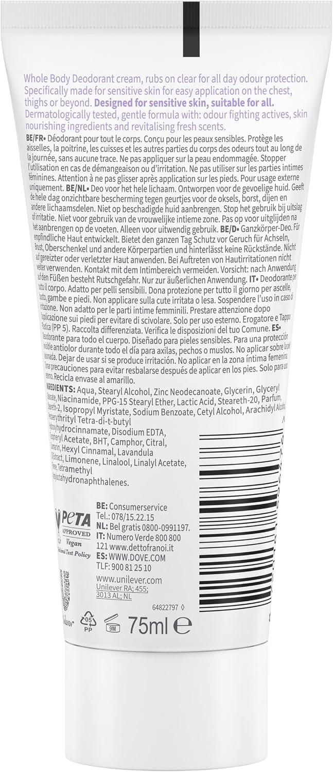 Detalle de Dove Cream All Over Body Lavender 75 ml – kremowy dezodorant do ciała