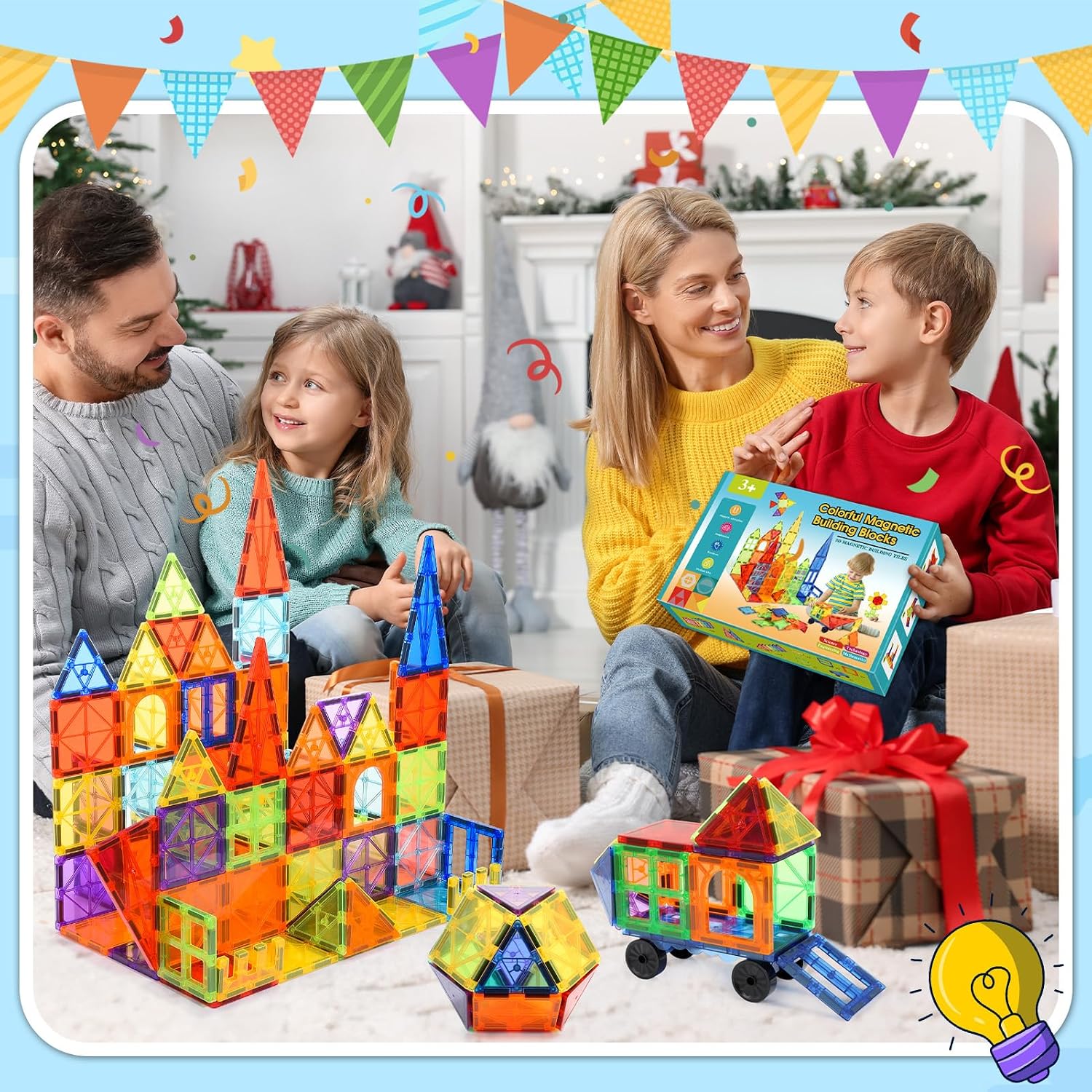 Thumbnail 5 de iKidiki Magnetic Tiles, Toys for 2 3 4 5 6 Year Old Boys Girls, Magnetic Building Blocks Sensory Montessori for Boys and Girls STEM Learning Educational Toys Birthday Gifts for Kids