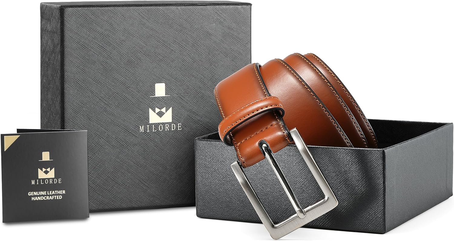 Detalle de MILORDE Men's Genuine Leather Dress Belt