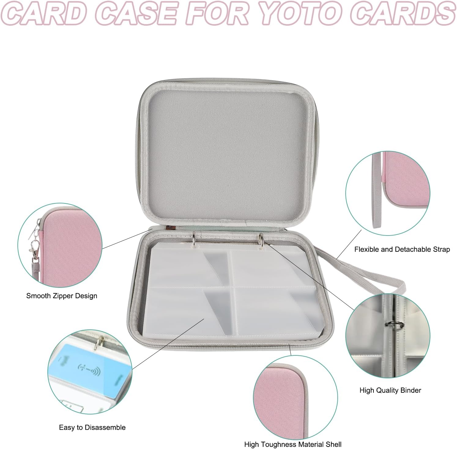 Thumbnail 4 de Noaya Card Case Card Holder – 80 Pockets, Zippered Binder for 2.3 x 3.4 Inch Cards (Pink)