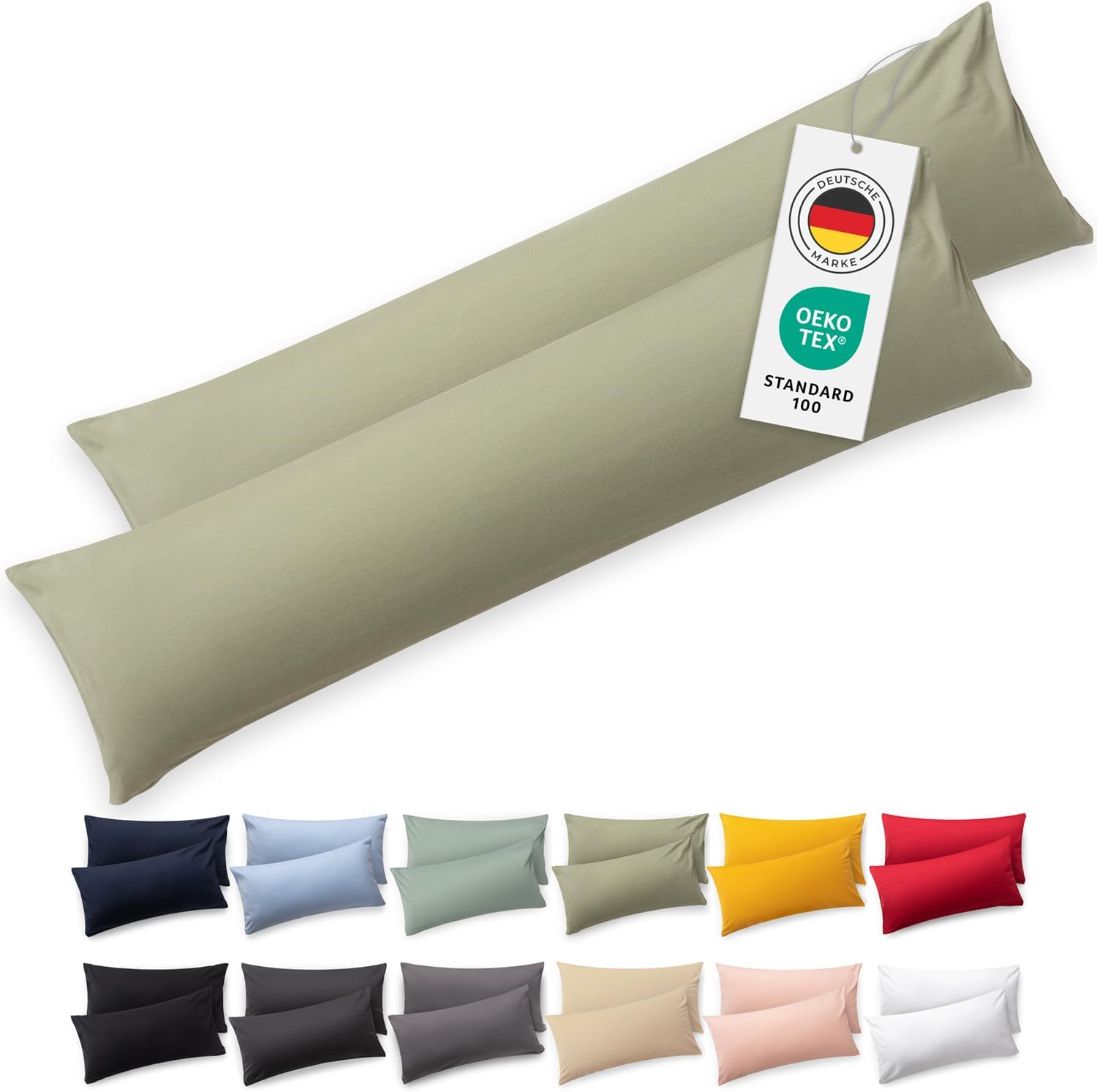 Detalle de Blumtal Seitenschläferkissen Bezug 40 x 145 (2er Set) – Grün, 100% Baumwolle, Oeko-Tex zertifiziert
