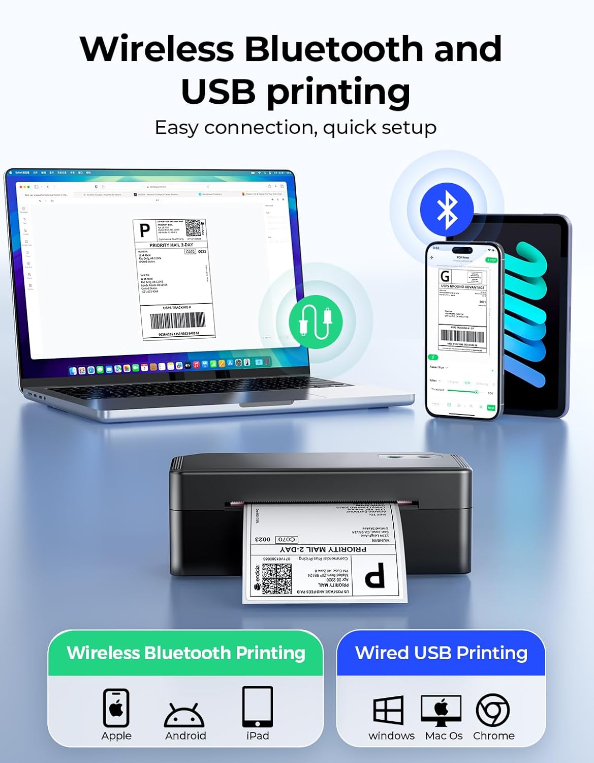 Detalle 2 de SVANTTO Bluetooth Thermal Label Printer 4x6 (Y42BT) for 4x6 shipping labels