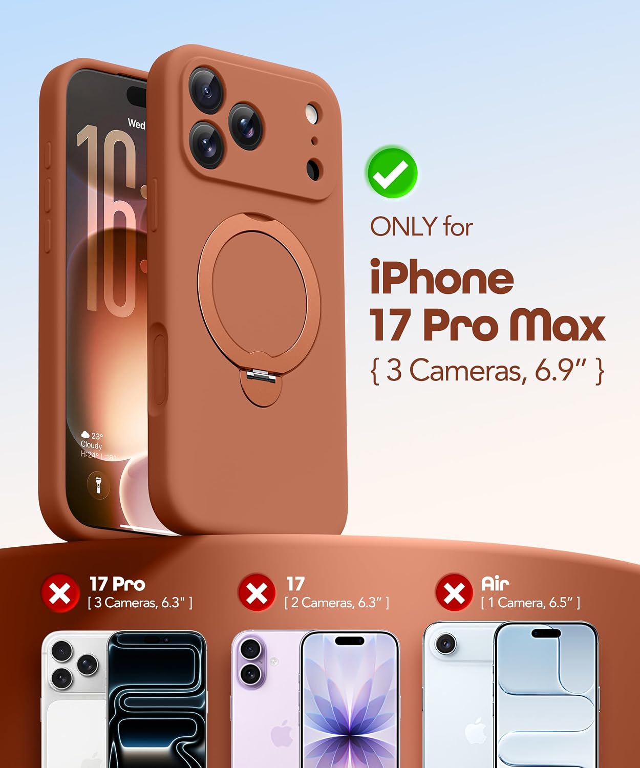 Detalle de GolbinBox for iPhone 17 Pro Max Case with 360° Spin Magnetic Stand (Orange Rust)