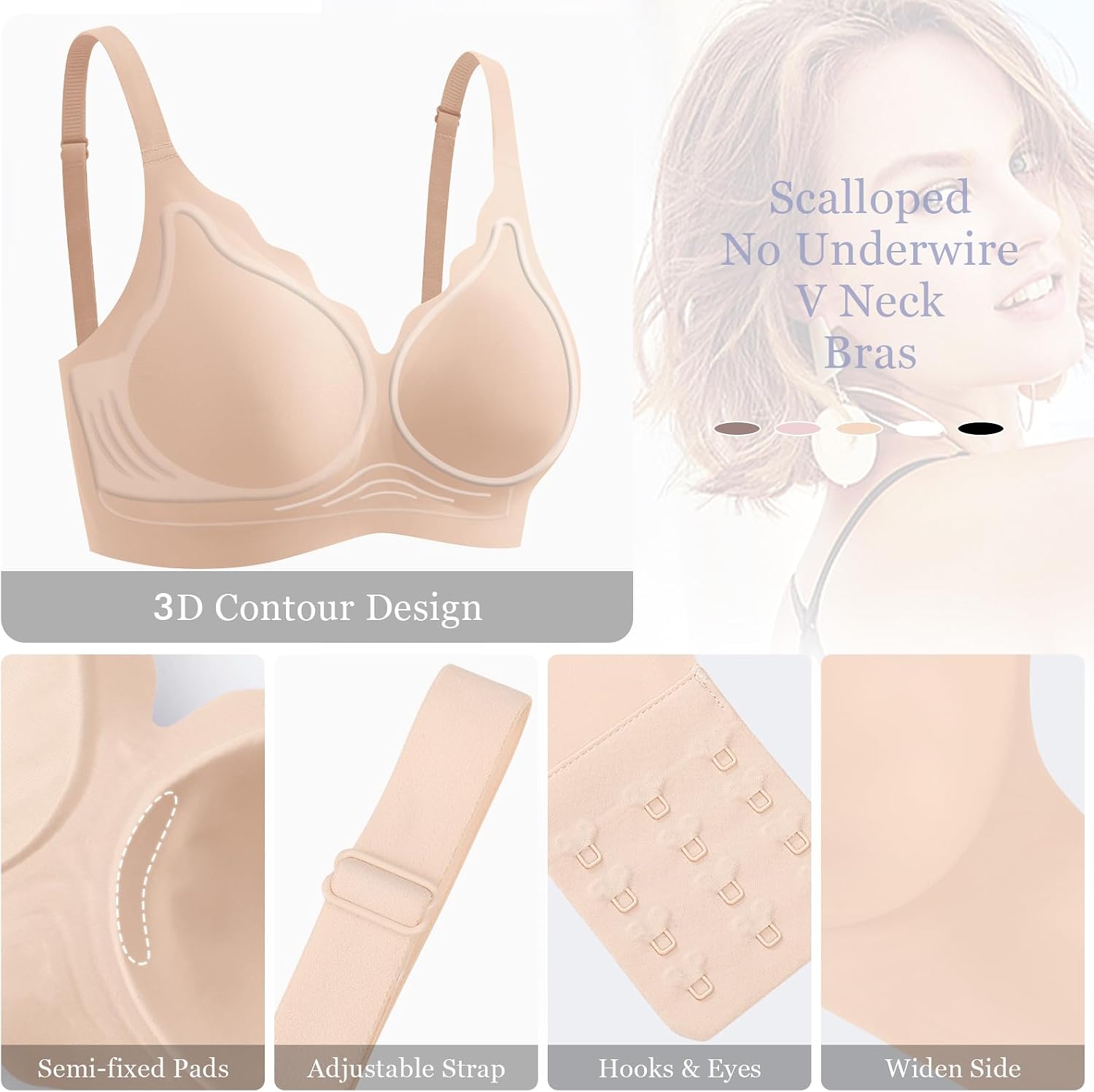 Detalle 2 de Ganado seamless non-wired push up bra with wireless support and extra extender