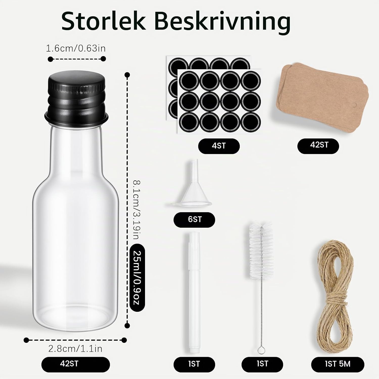 Detalle 2 de Hejo miniflaskor 25 ml, 42-pack med skruvlock och trattar