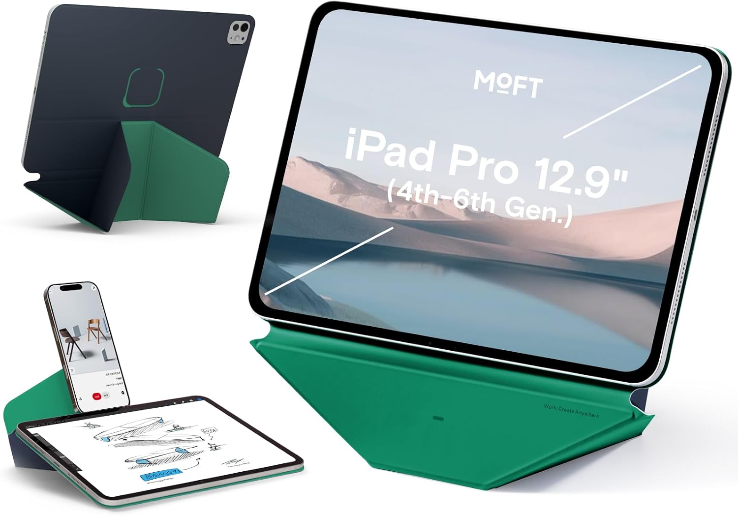 Detalle de MOFT Dynamic Folio Hülle für iPad Pro 12,9" (4./5./6. Gen, 2020–2022) – schlanke Magnethülle mit Ständer, Navy Blue