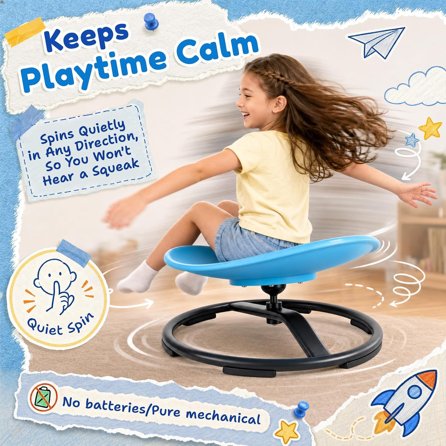 Thumbnail 6 de Pterying LY-8303 Sensory Spinning Chair, 360° Swivel, Azure Polypropylene