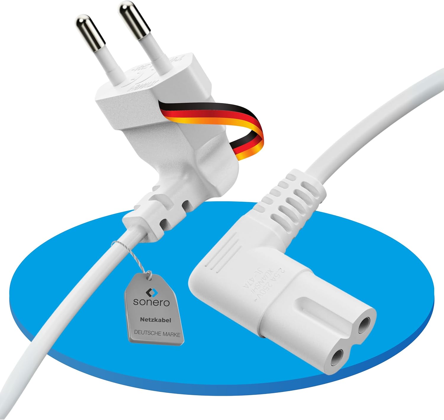 Detalle de Sonero Câble d’alimentation 2 pôles 2,0 m prise Euro Type C vers IEC C7 (angle 90°) blanc