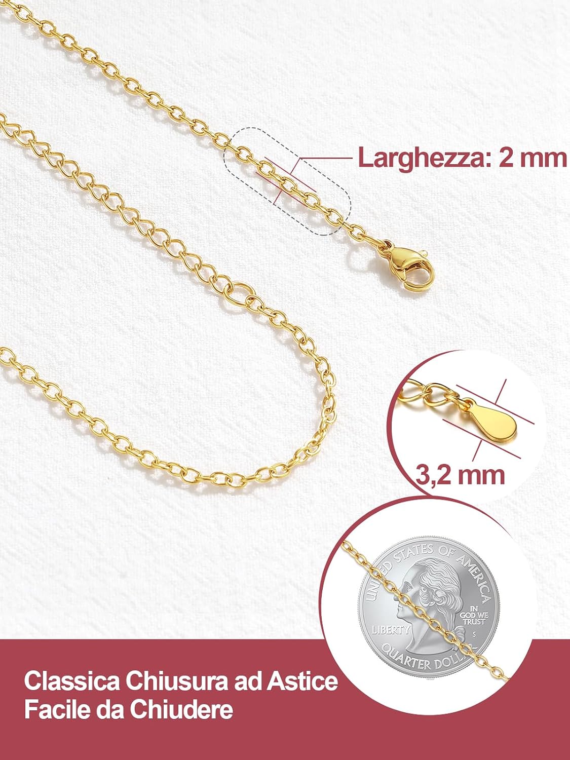 Thumbnail 5 de FOCALOOK Collana Catena 2 mm 45 cm