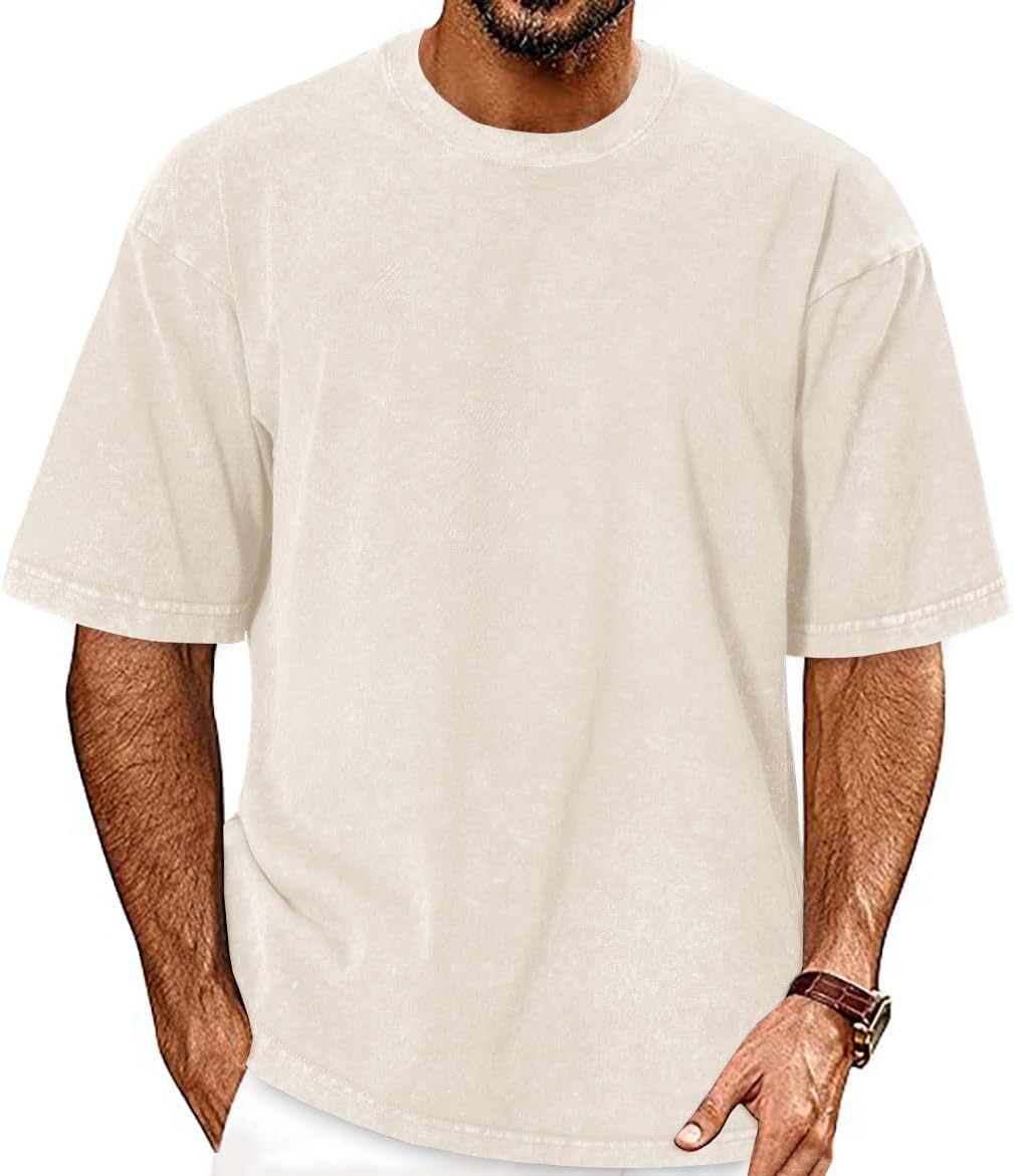 Detalle de Oversized Tshirts for Men Short Sleeve Vintage Washed Basic Loose Tees 2026