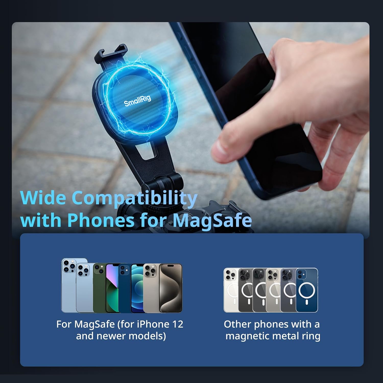 Detalle de SMALLRIG AC-10 5283 magnetische telefoonklem met cold shoe en 90° kanteling