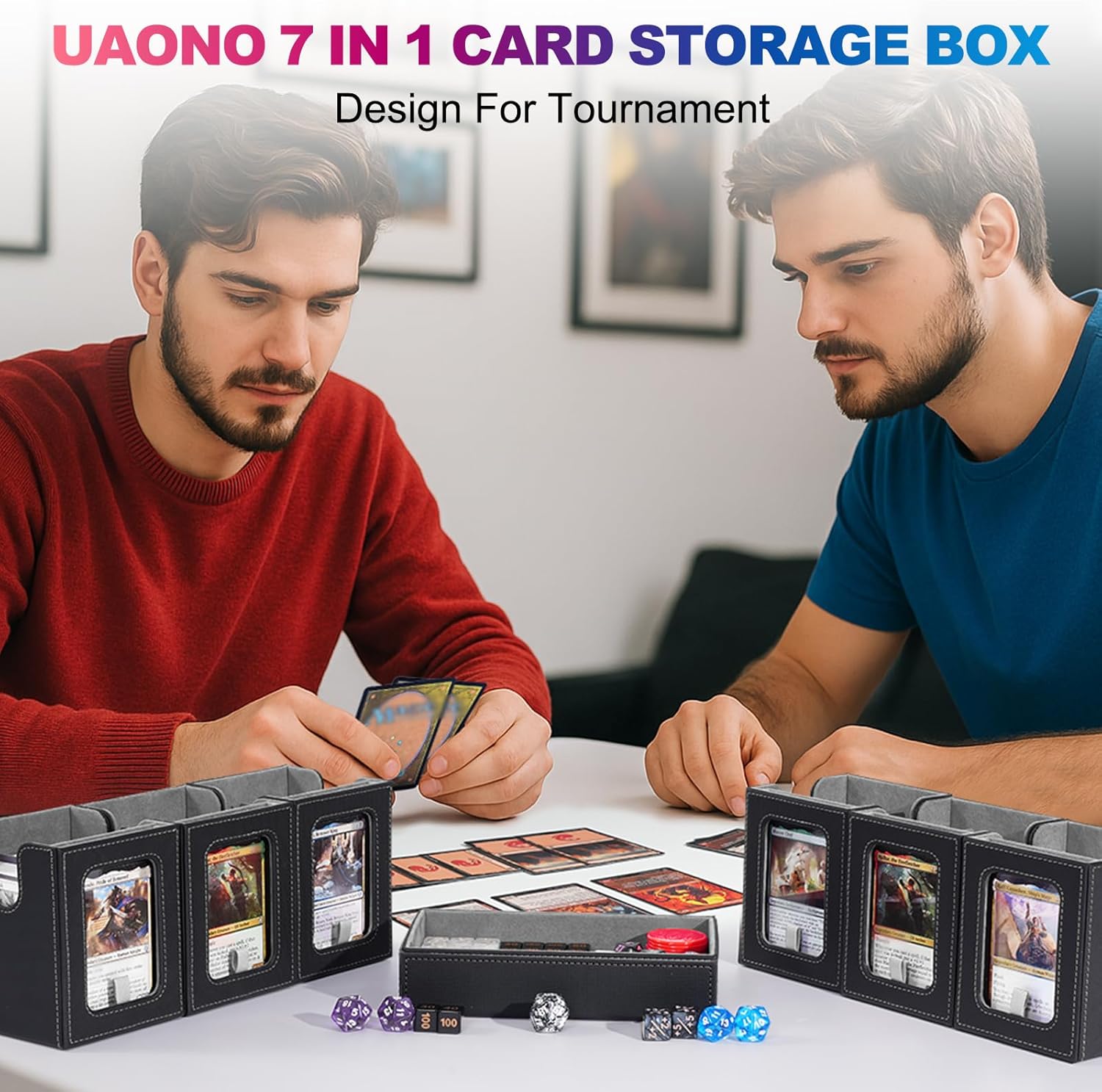 Thumbnail 6 de UAONO Commander Deck Box for MTG (6-Deck Modular Case with Dice Tray & 35PT Magnetic Holders) – Black/Grey