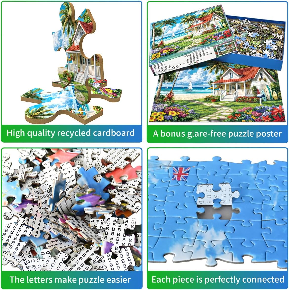 Thumbnail 2 de 1000-Piece Beach House Fun Surfing Jigsaw Puzzle for Adults (70cm x 50cm)