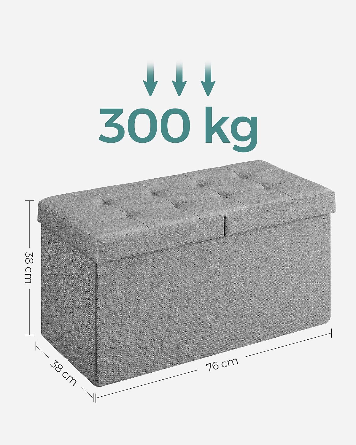 Detalle de SONGMICS MINOTA LSF41G opvouwbare zitbank, 89 liter en tweezijdig klapdeksel