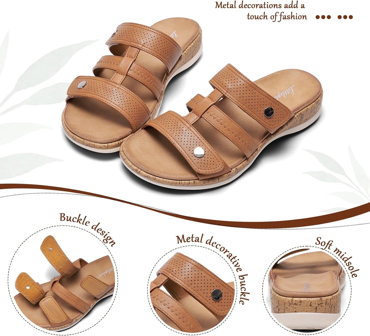 Detalle de Littleplum Damen Pantoletten: Modische Sandalen mit Kork-Fußbett, Arch Support und rutschfester Sohle