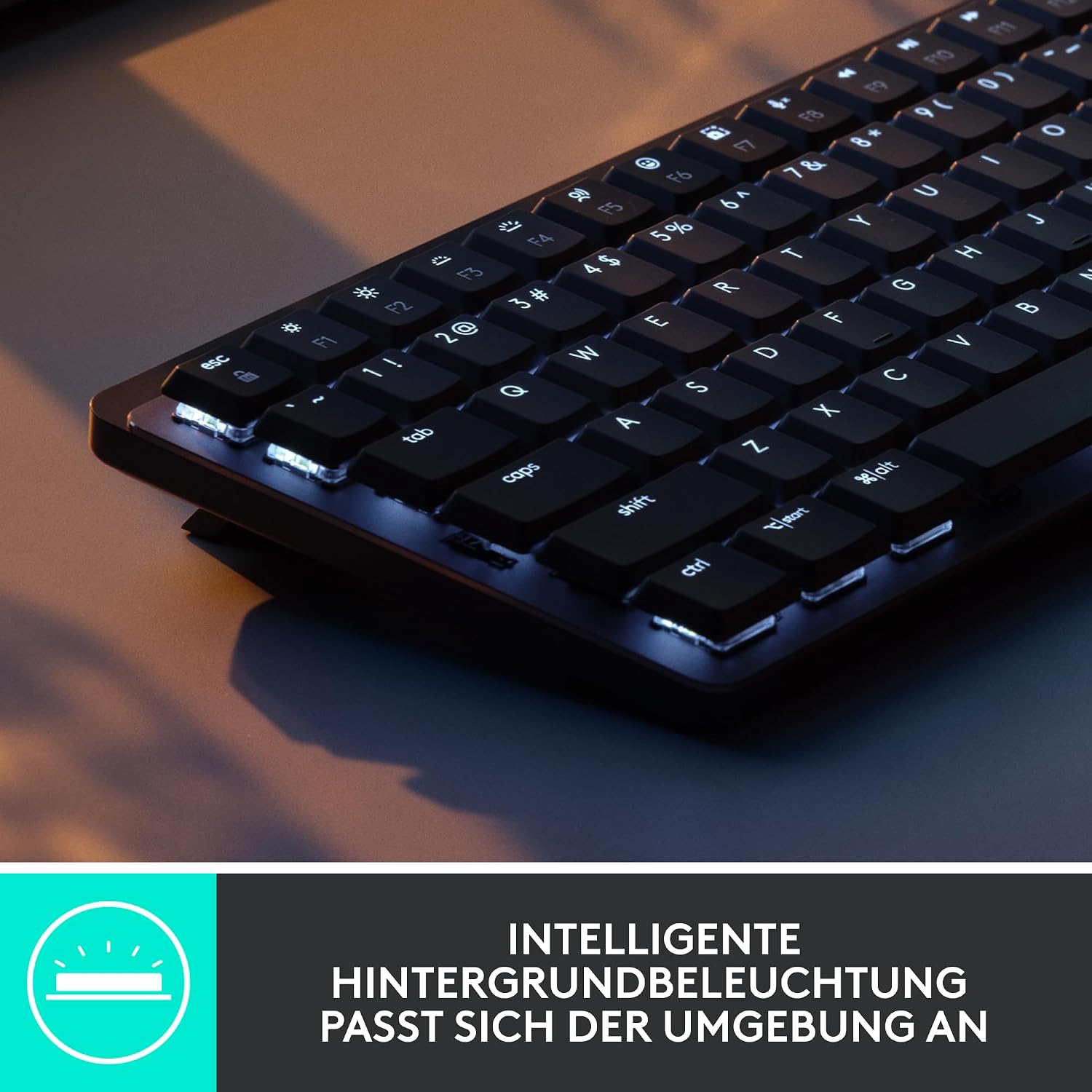 Detalle de Logitech MX Mechanische kabellose Mini-Tastatur mit Beleuchtung – QWERTZ, Grau