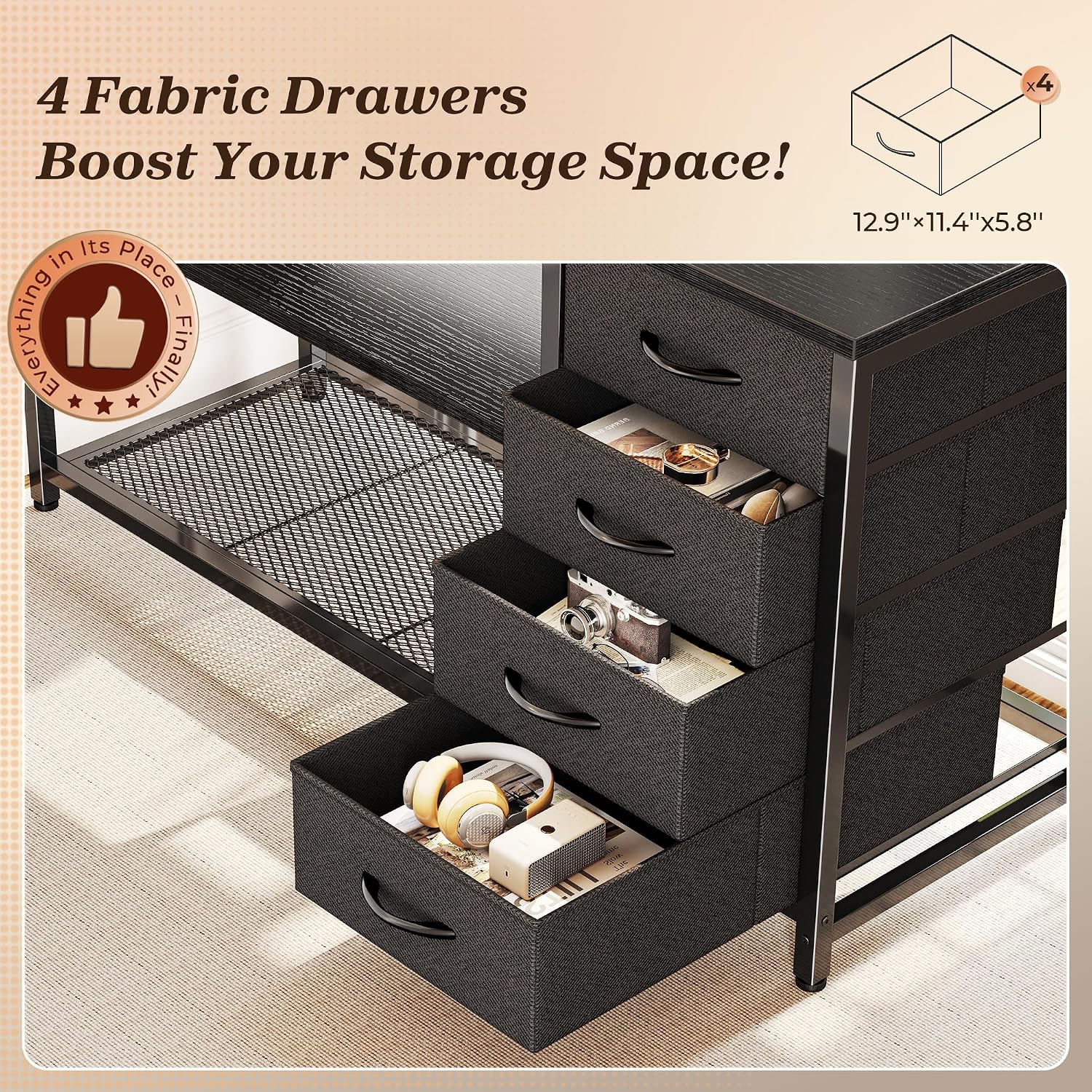 Thumbnail 6 de PRAISUN 53-Inch L-Shaped Desk with Power Outlets, 4 Drawers & Reversible Layout
