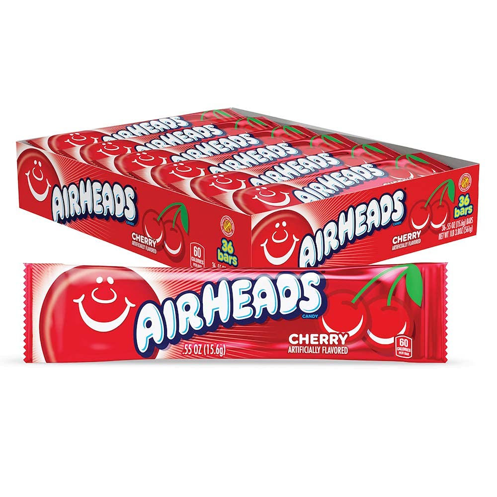 Detalle de Airheads 073390001155 Cherry Taffy Candy Bars, 36 Individually Wrapped