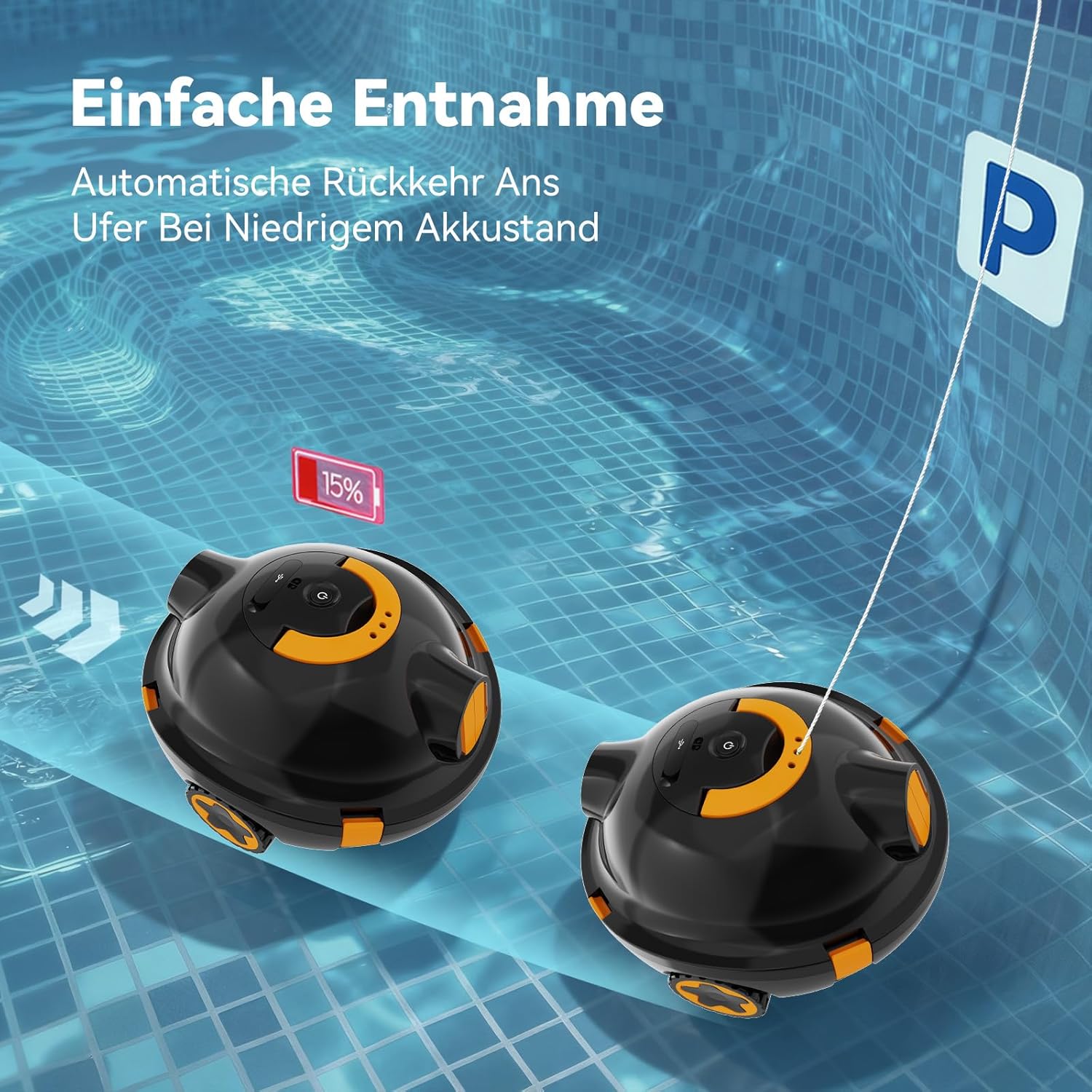 Thumbnail 4 de EVERCROSS BOT Y10 Poolroboter – Akku-Bodenreinigung, 100 Min Laufzeit, IPX8, bis 120 m²