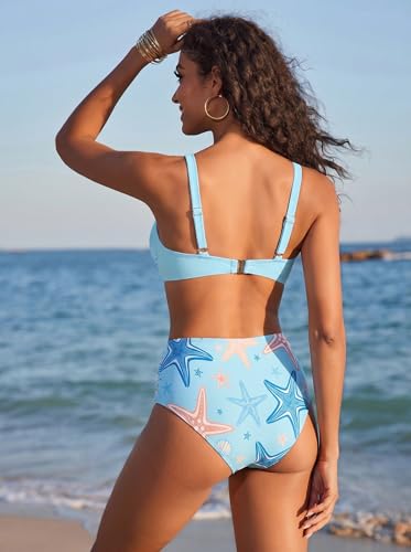 Detalle de Ekouaer Bikini Damen Set Bauchweg Push Up High Waist – See Stern, Größe M