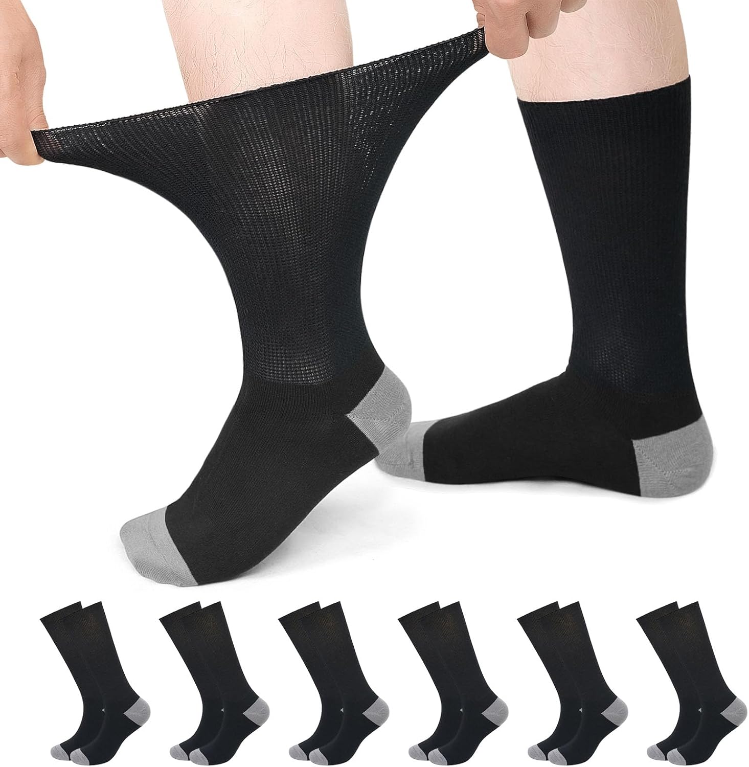PUTUO chaussettes diabétiques extra larges sans couture (lot de 6) pour pieds gonflés