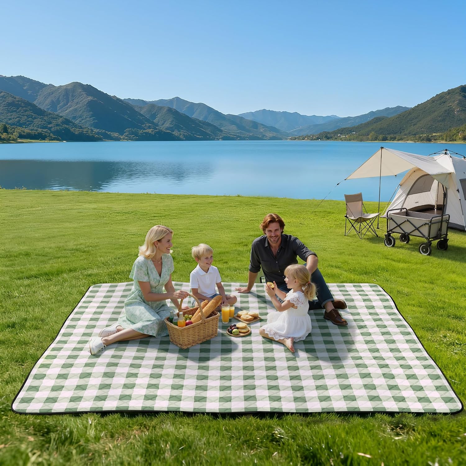 Detalle 2 de TigeJoy Large Picnic Blanket, 80" x 80" Waterproof Sand-Resistant Mat