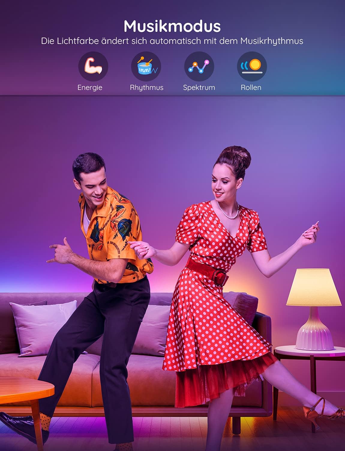 Thumbnail 4 de Govee RGBIC LED Streifen 5m – Musik-Sync, Segmentsteuerung, 64 Szenen, App-Bedienung