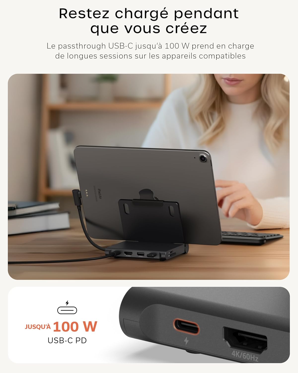 Detalle de SATECHI Support Pliable & Hub USB-C OntheGo™ 7 en 1 – Station portable pour 13" et plus