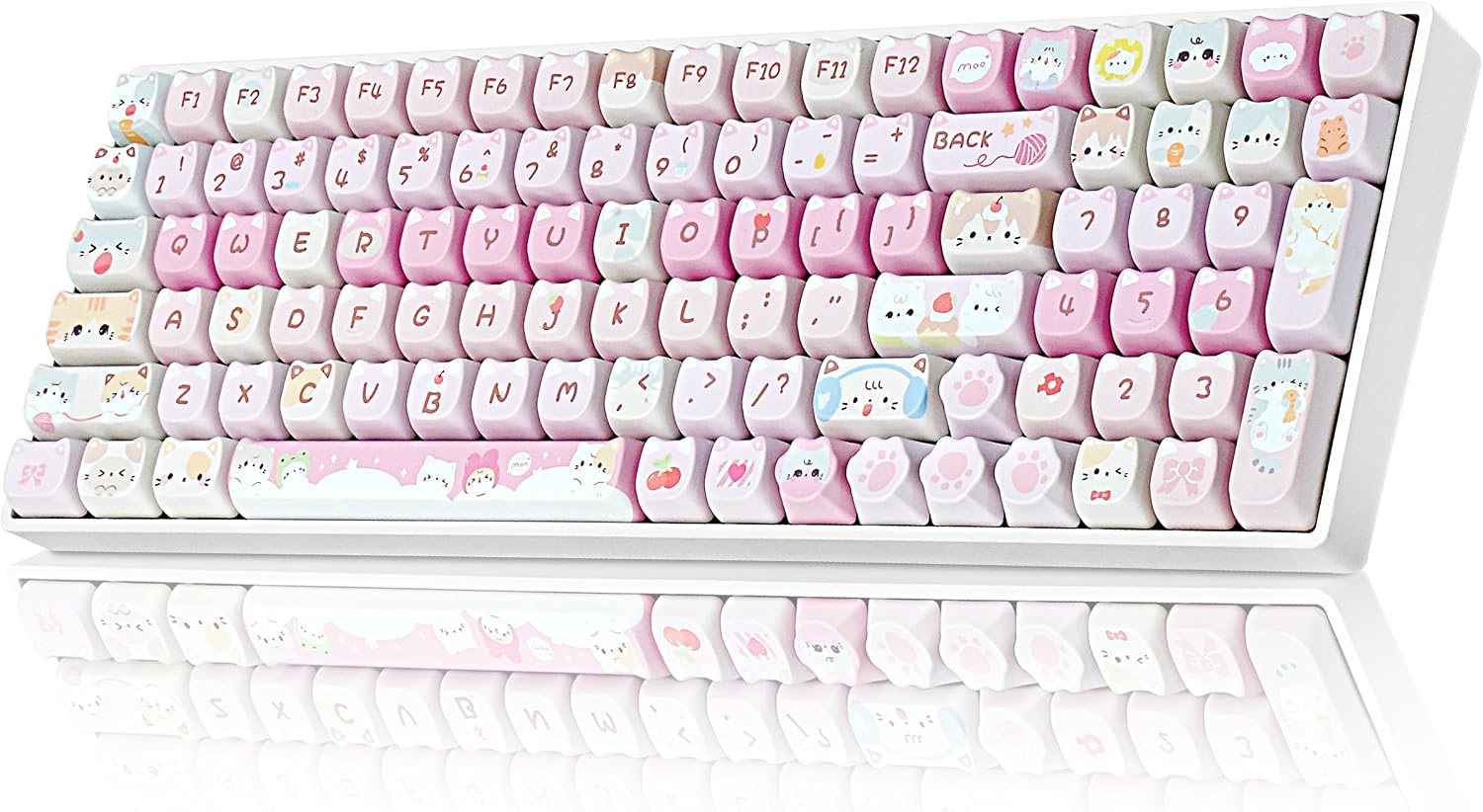 Detalle de ZORNHER ZH100 Wireless Cat Mechanical Keyboard – 98% Creamy Layout with Meow Meow Squad Keycaps