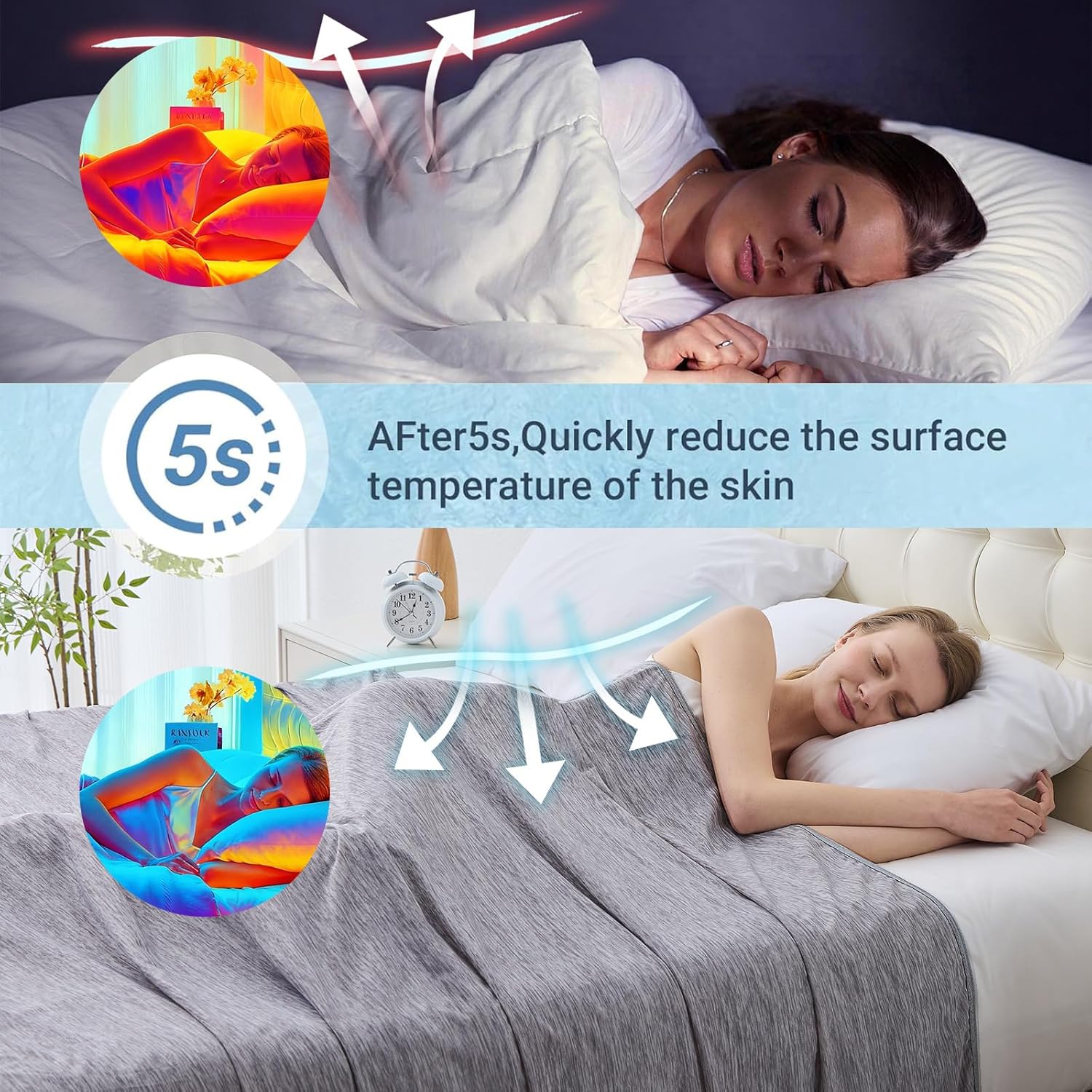 Detalle de Cooling Blanket Queen Size: Quiet, Remains Cool for Hot Sleepers (90x90 Inches) in Dark Gray