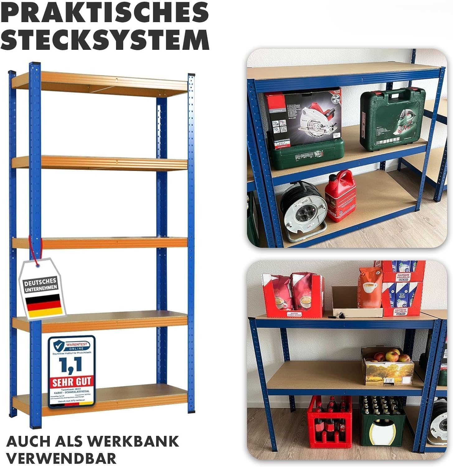 Thumbnail 3 de KARAT Schwerlastregal Steckregal – stabil, flexibel und schnell montiert (Blau-Orange, 180 x 90 x 60 cm)